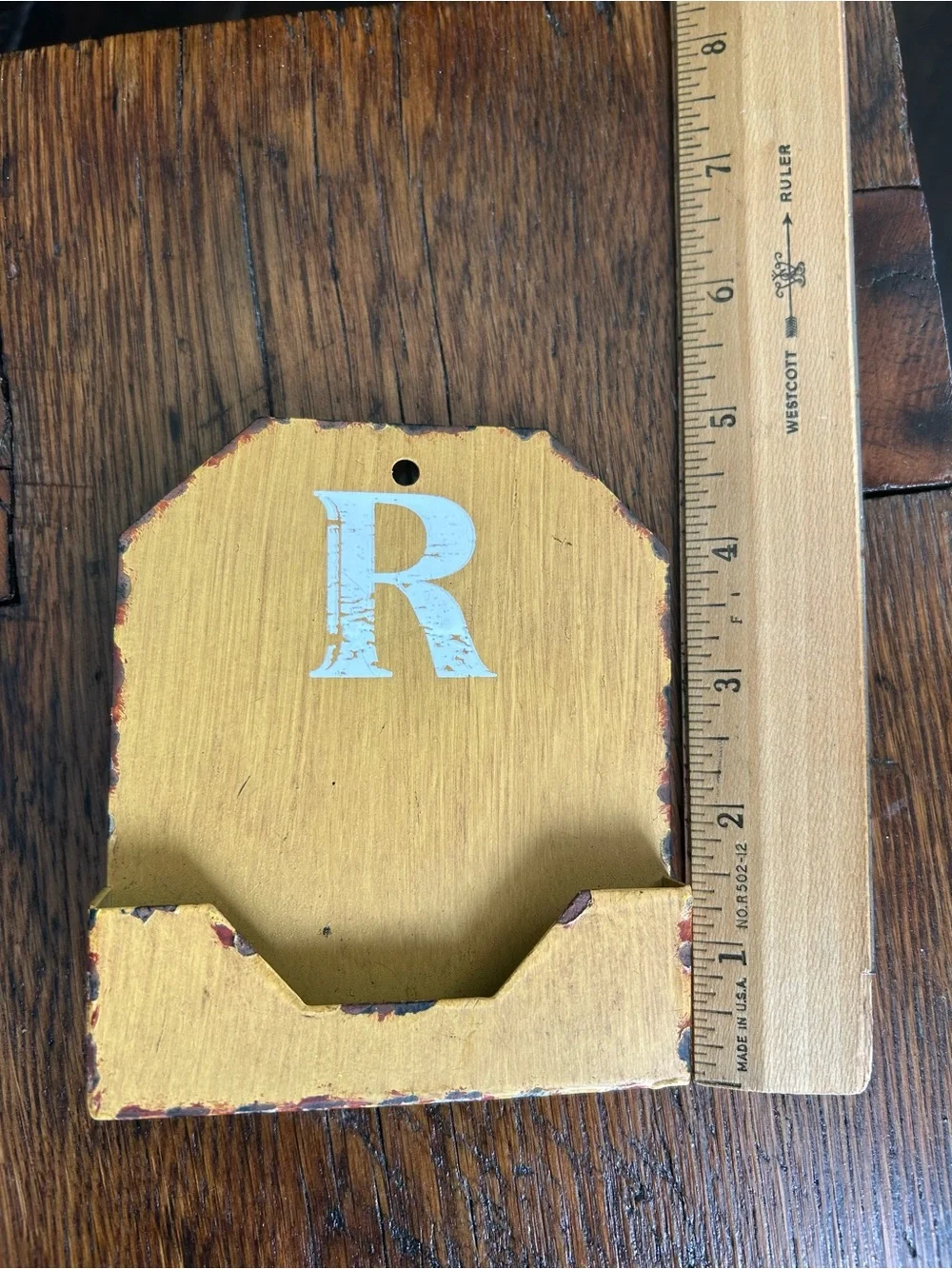 Business Card Holder Distressed Yellow Metal 'R'